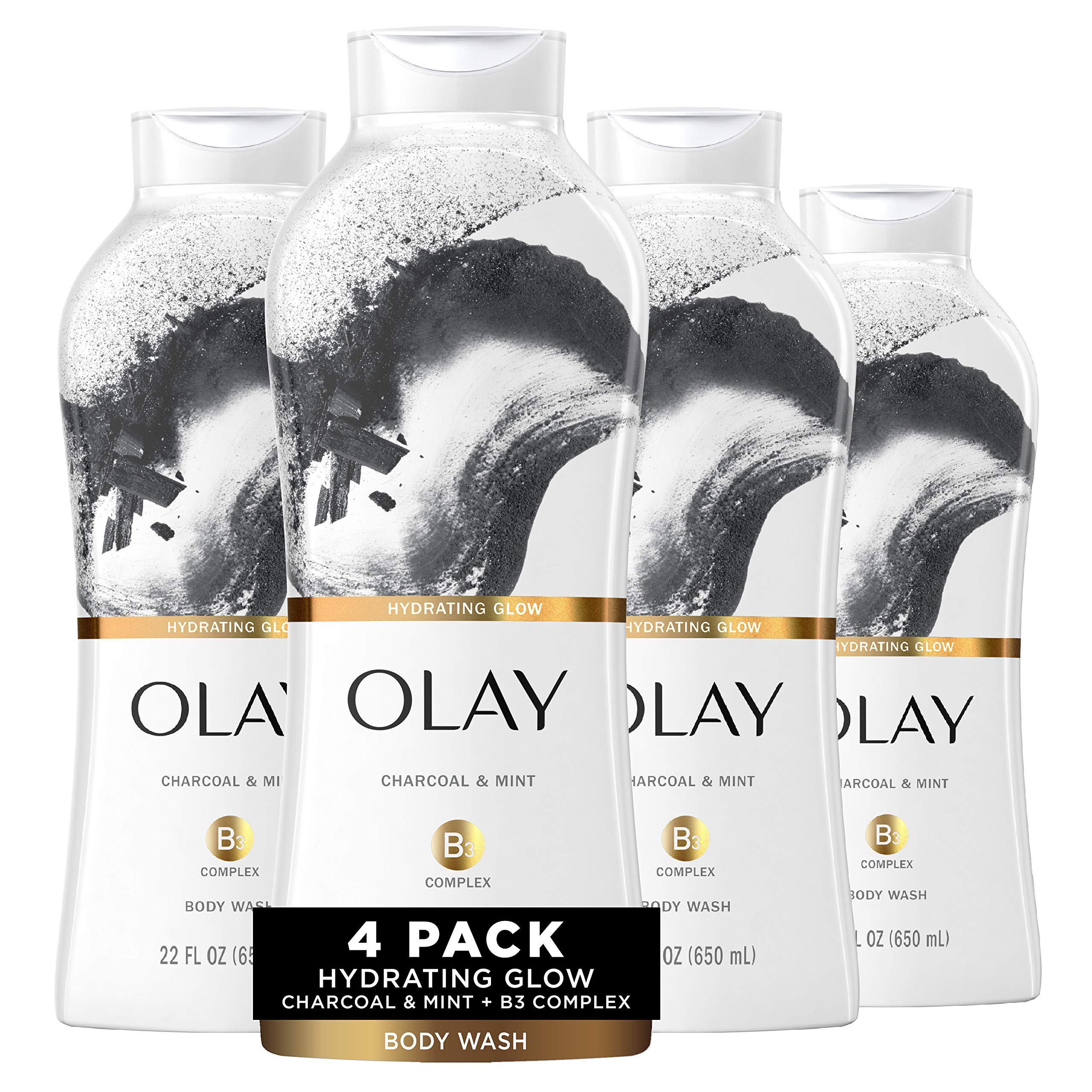 Olay Cleansing Infusion Body Wash, Charcoal + Mint, 22 Fl Oz (Pack Of 4