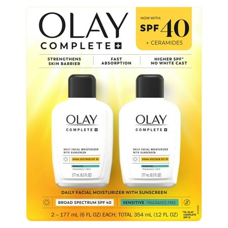 Olay Complete+ Moisturizer with SPF 40 Sensitive, 6 Fluid Ounce (Pack of 2)