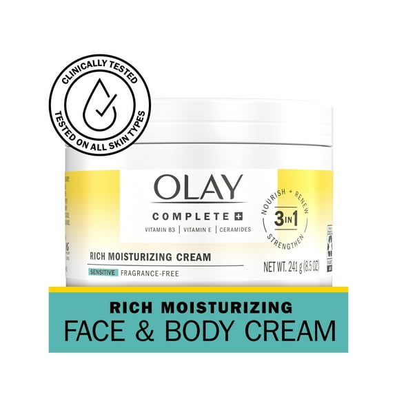 Olay Complete+ Rich Moisturizing Cream Fragrance-Free, 8.5oz  3-in-1 Hydrating Face Cream for Dry Skin with Vitamin B3, Vitamin E, and Ceramides