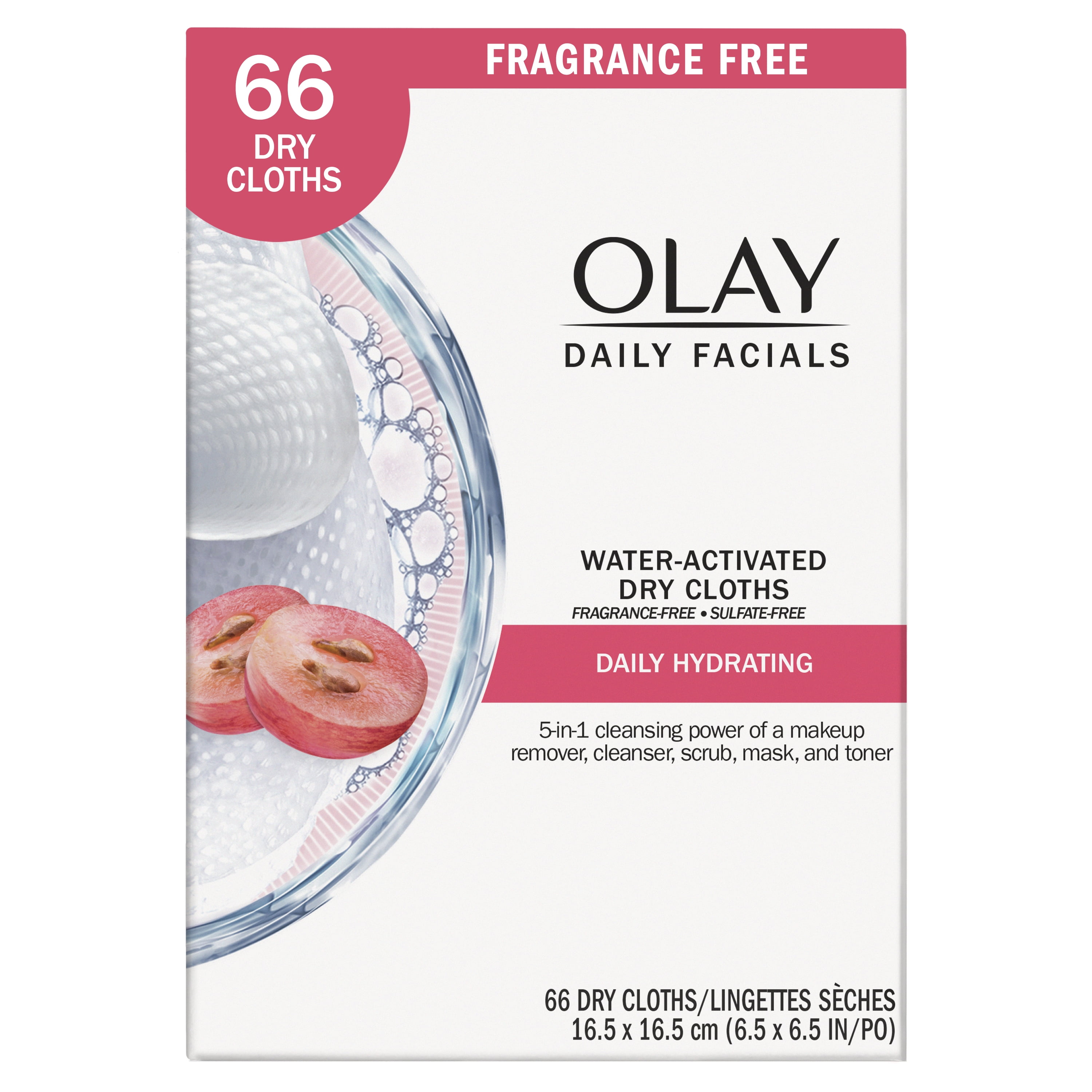 Olay Daily Facials Hydrating Cleansing Cloths, FragranceFree, 66 Count