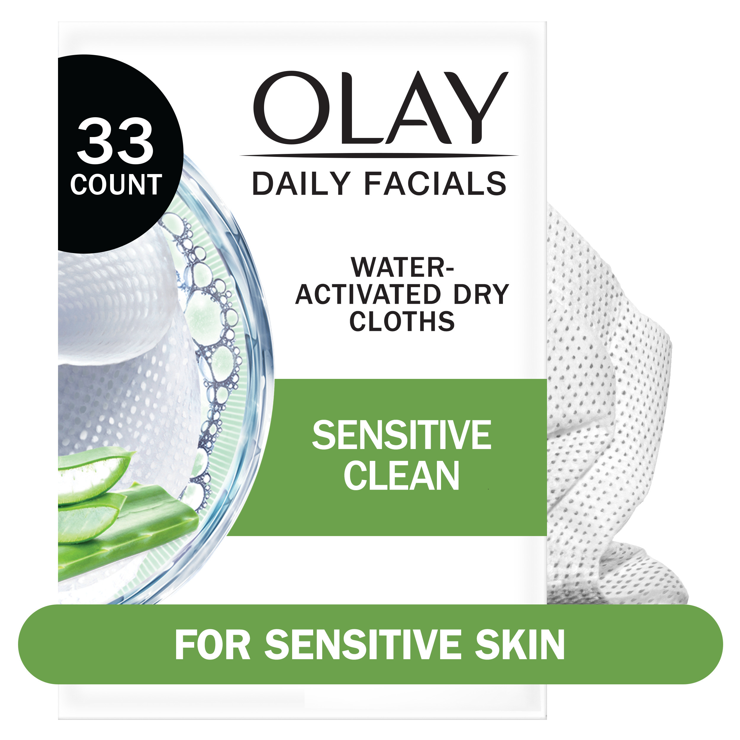 Olay Daily Facials Sensitive Cleansing Cloths, Fragrance-Free, 33 Count - image 1 of 10
