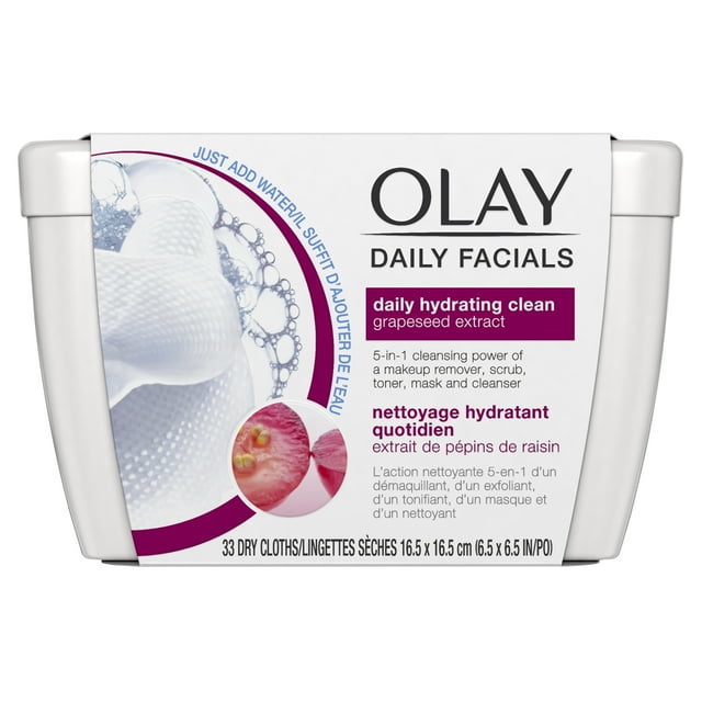 Olay Daily Hydrating Cleansing Cloths Tub w/ Grapeseed Extract, Makeup