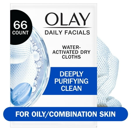 Olay Daily Facials Deeply Purifying Cleansing Cloths Fragrance-Free Makeup Remover Wipes, 66 Count