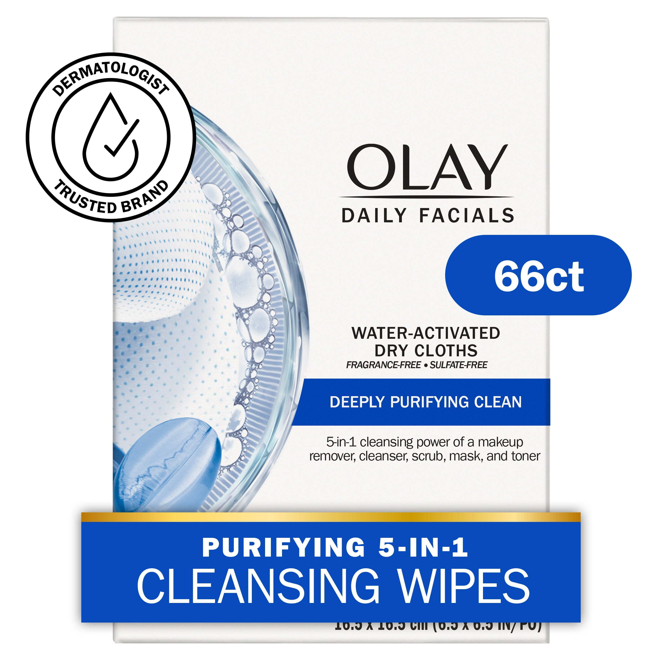 Olay Daily Skincare Deeply Purifying Cleansing Facial Wipes, Fragrance-Free, All Skin Types 66 Count - image 1 of 10