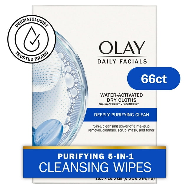 Olay Daily Skincare Deeply Purifying Cleansing Facial Wipes, Fragrance-Free, All Skin Types 66 Count