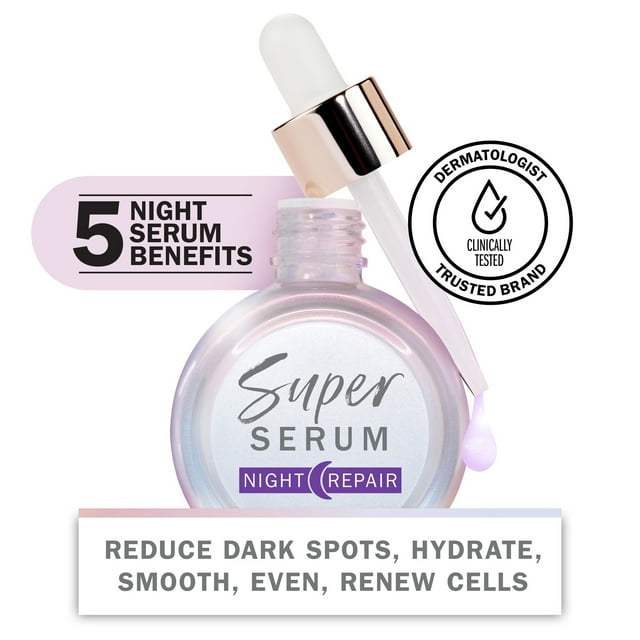 Olay Face Serum Night Super Serum Skin Care, 5 in 1 Anti-Aging, All Skin Types, 1.0 fl oz