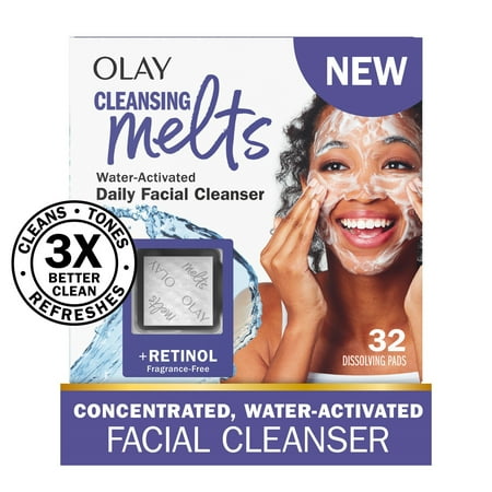 Olay Face Wash Retinol Cleansing Melts, Foaming Facial Cleanser Skin Care, 32 Count