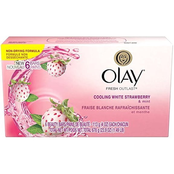 Olay Fresh Outlast Beauty Bar, Cooling White Strawberry Mint, 6 Soap Bars