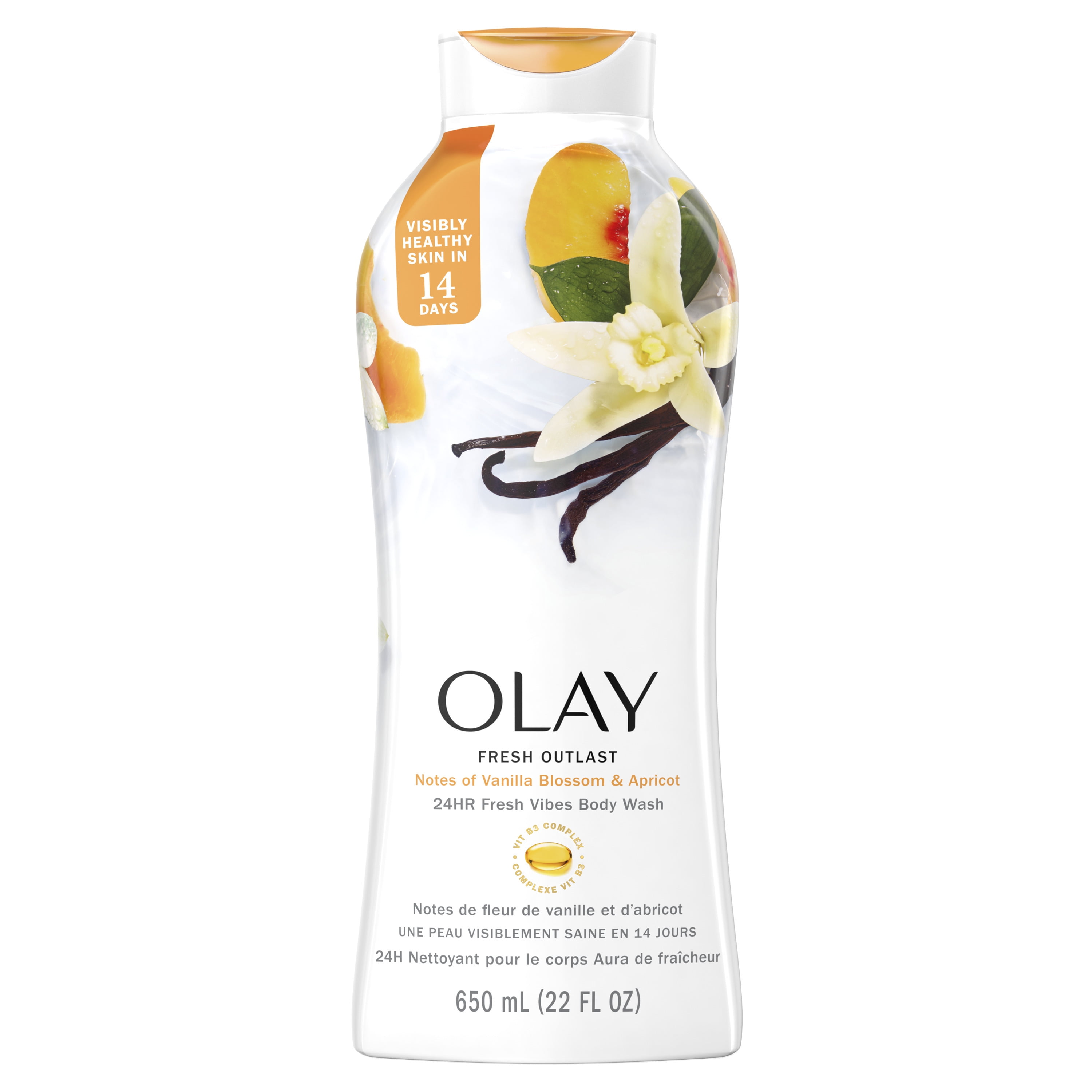 Olay Fresh Outlast Body Wash, Vanilla Blossom and Apricot, 22 fl oz