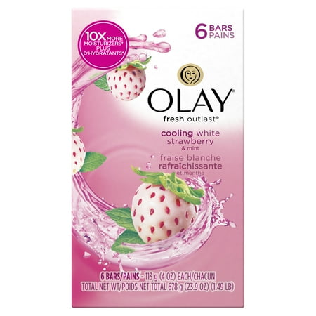 Olay Fresh Outlast Beauty Bar, Cooling White Strawberry and Mint, 6 Soap Bars