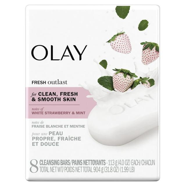 Olay Fresh Outlast Cooling White Strawberry & Mint Beauty Bar, 8 Ct