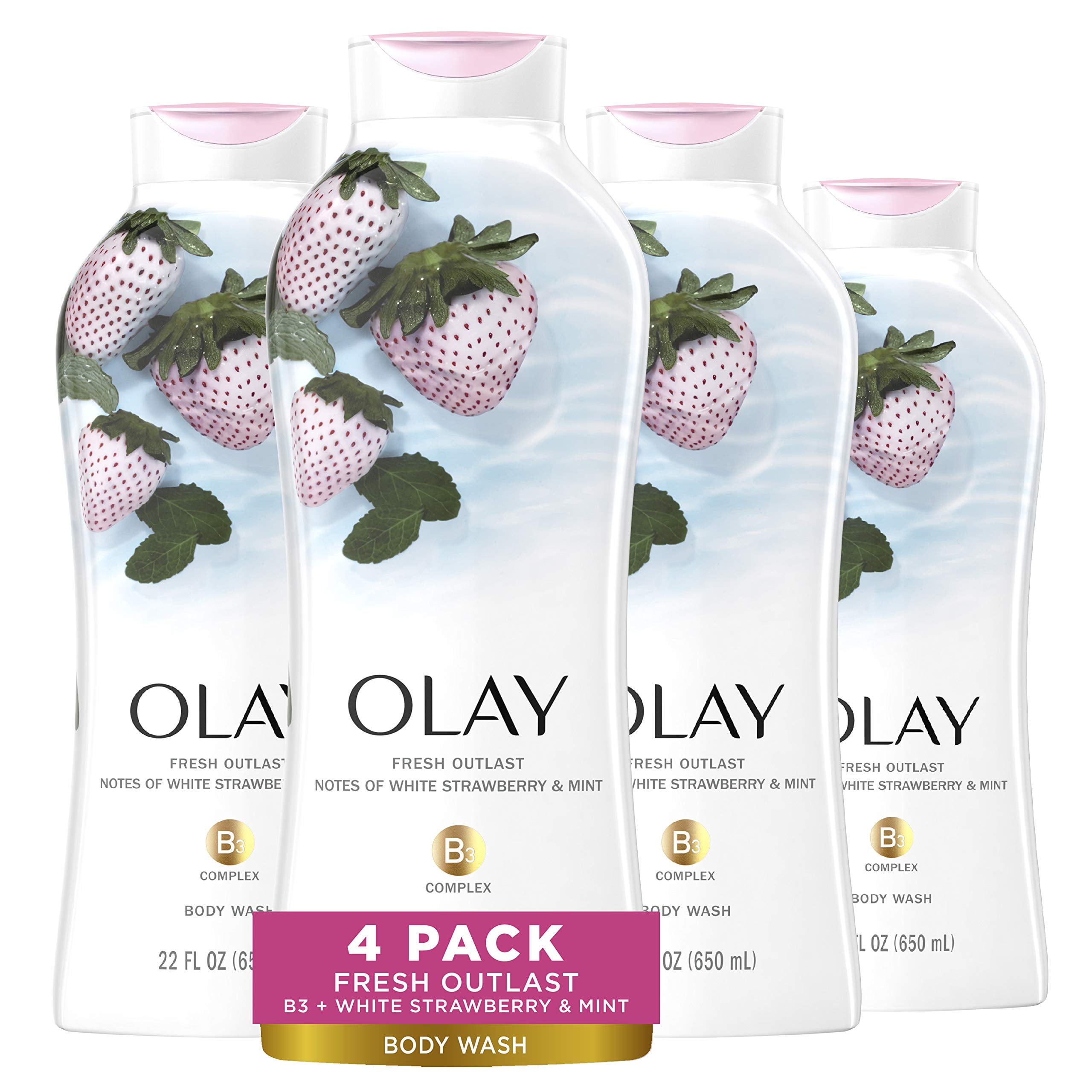 Olay Fresh Outlast Cooling White Strawberry & Mint Body Wash, 22 Oz, (4