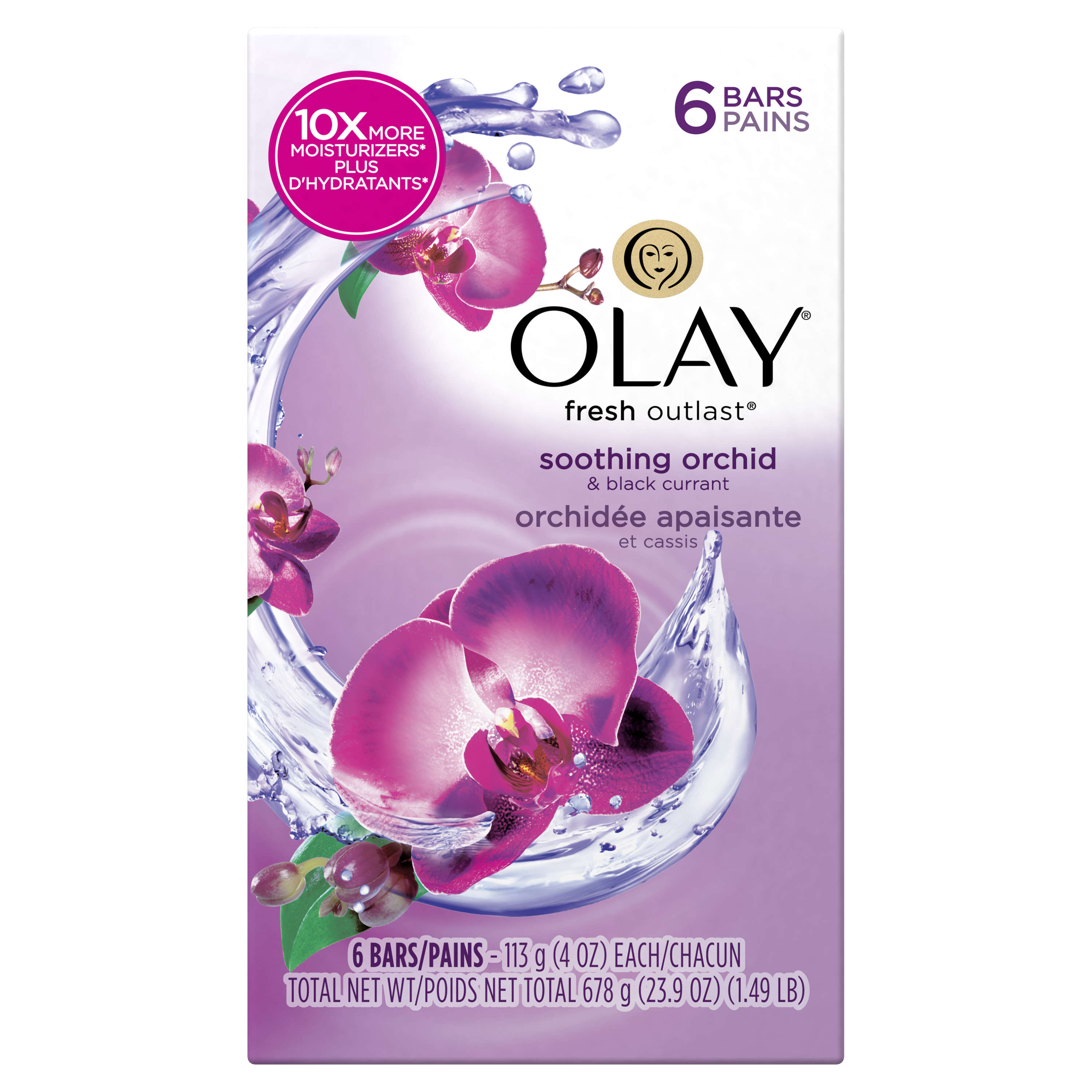 Olay Fresh Outlast Soothing Orchid & Black Currant Beauty Bar 4 oz, 6 count - image 1 of 8