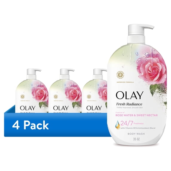 (4 pack) Olay Fresh Radiance Body Wash, Rose Water & Sweet Nectar, with Vitamin B3, 35oz