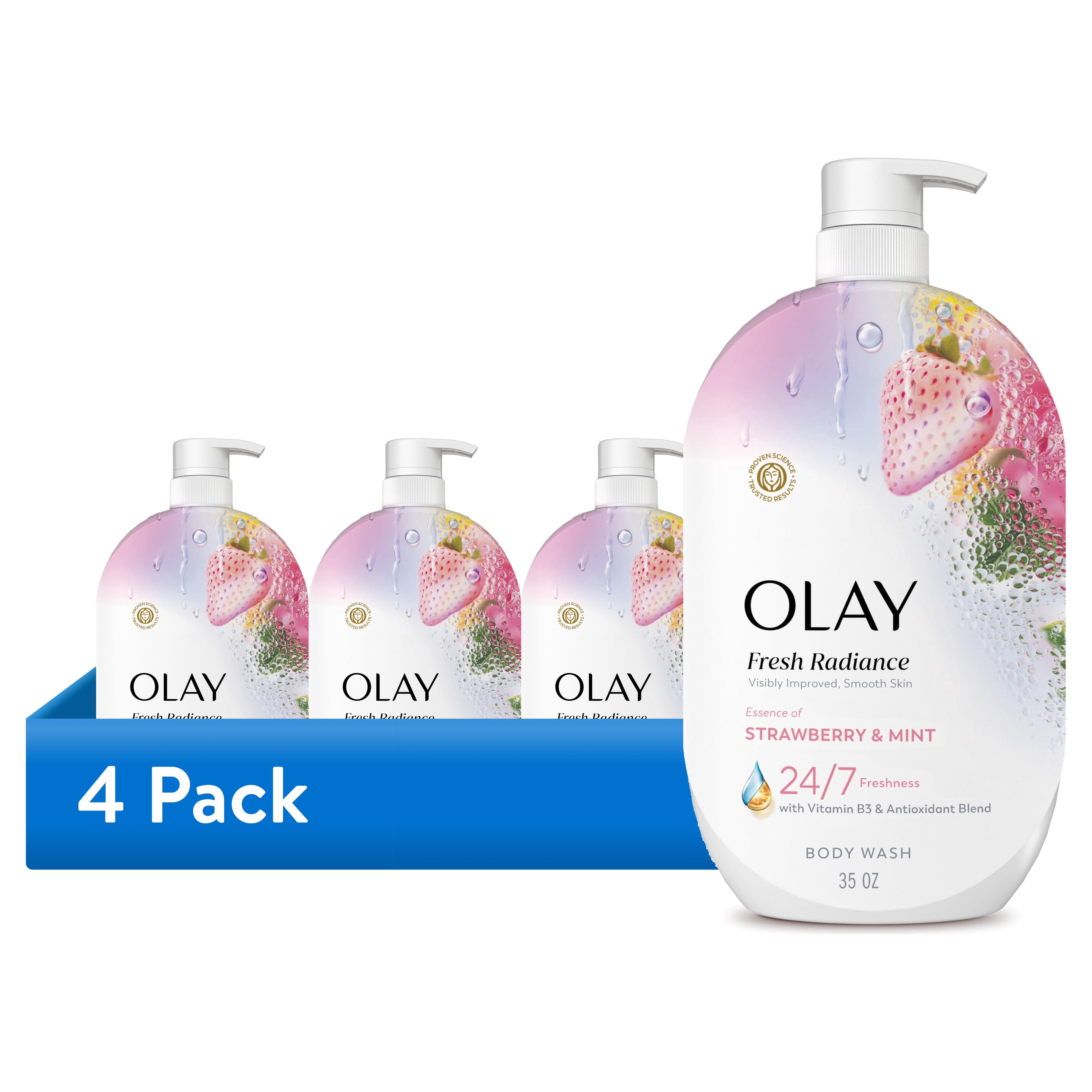 (4 pack) Olay Fresh Radiance Body Wash, Strawberry & Mint, with Vitamin B3, 35oz