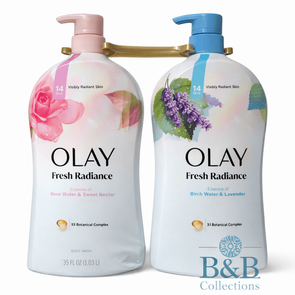 Olay Fresh Radiance Body Wash Twin Pack, Rose Water & Sweet Nectar + Birch Water & Lavender, 35 fl oz Each