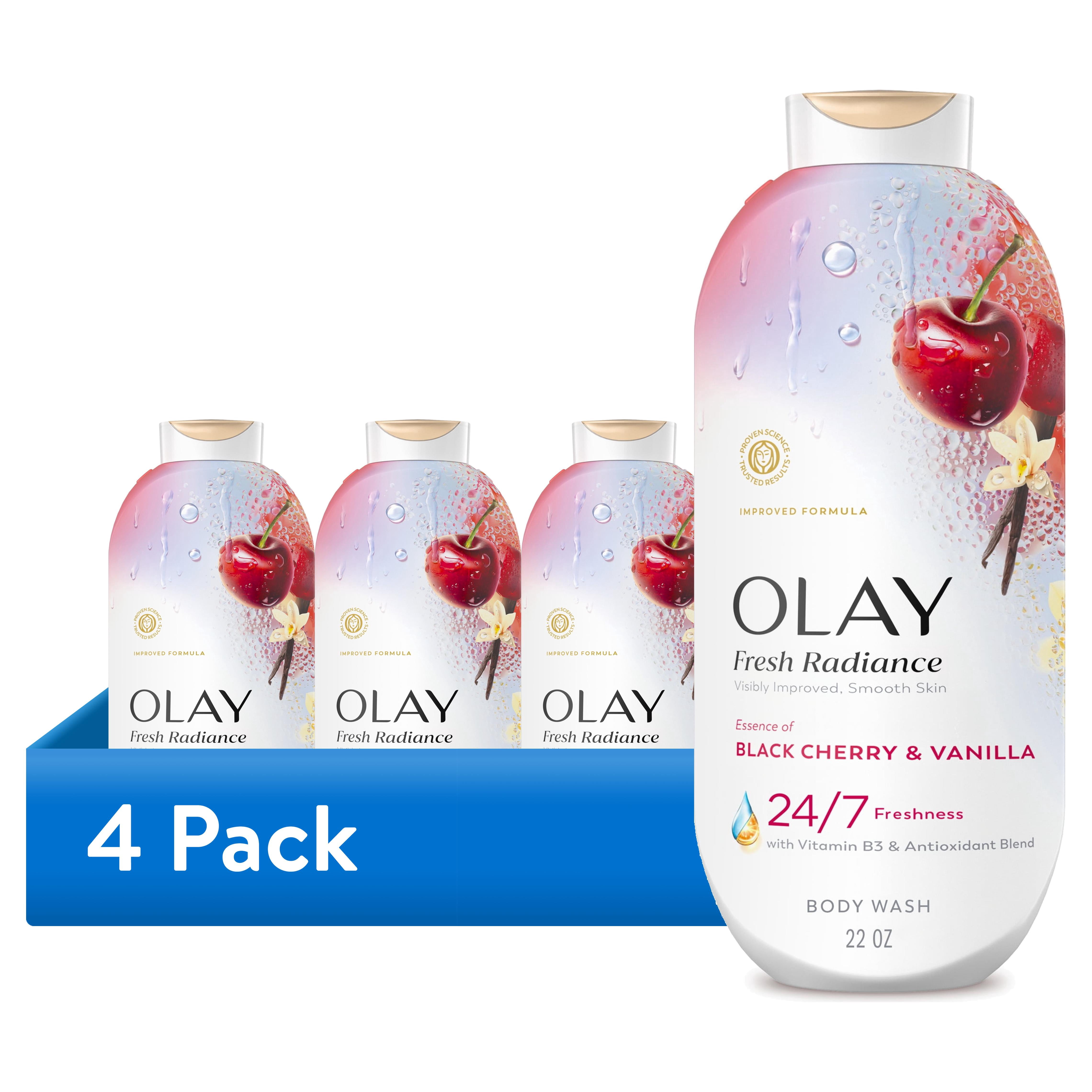 (4 pack) Olay Fresh Radiance Body Wash, Essence of Black Cherry and Vanilla, Vitamin B3 and Antioxidant Blend, 22 fl oz