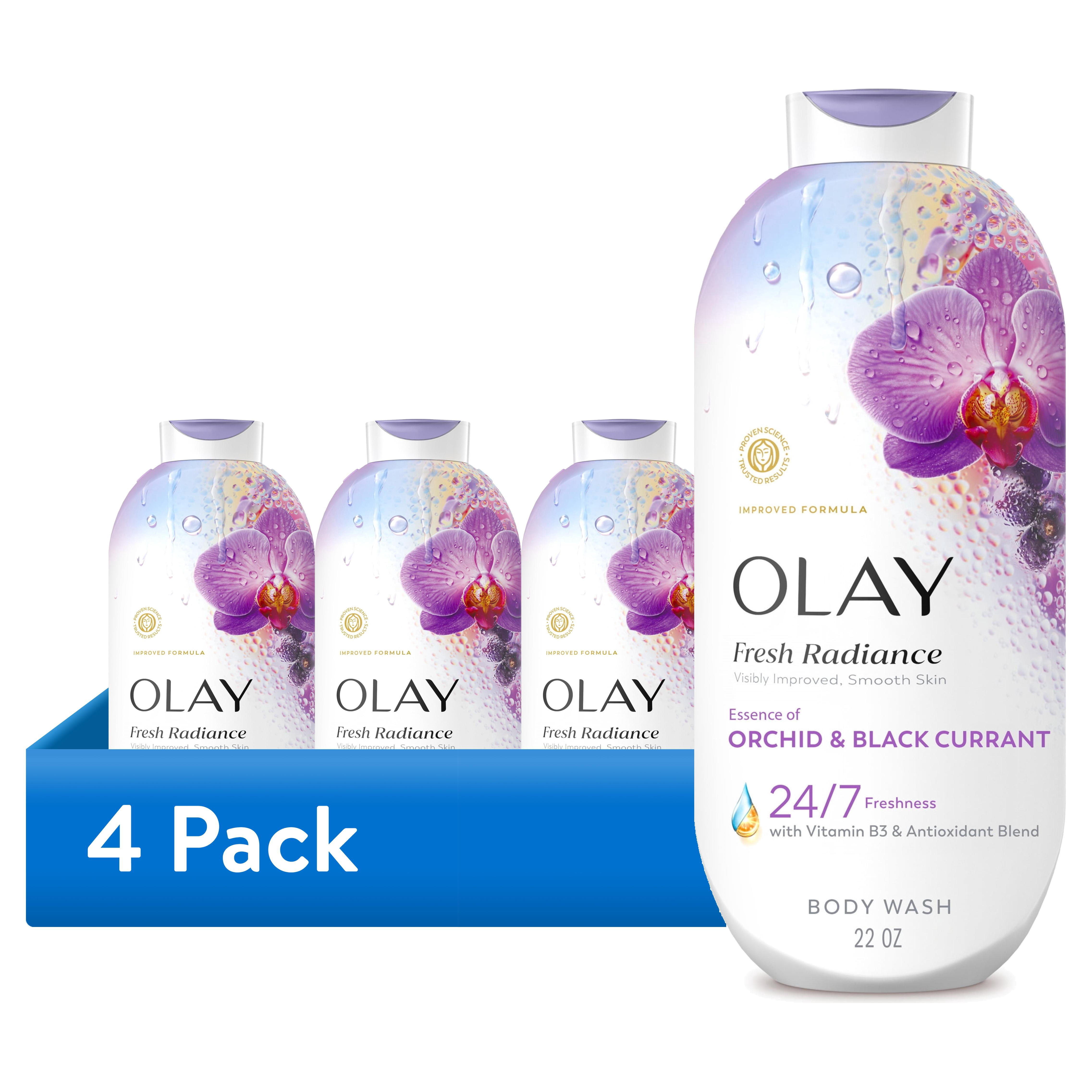 (4 pack) Olay Fresh Radiance Body Wash with Essence of Orchid and Black Currant, Vitamin B3 and Antioxidant Blend