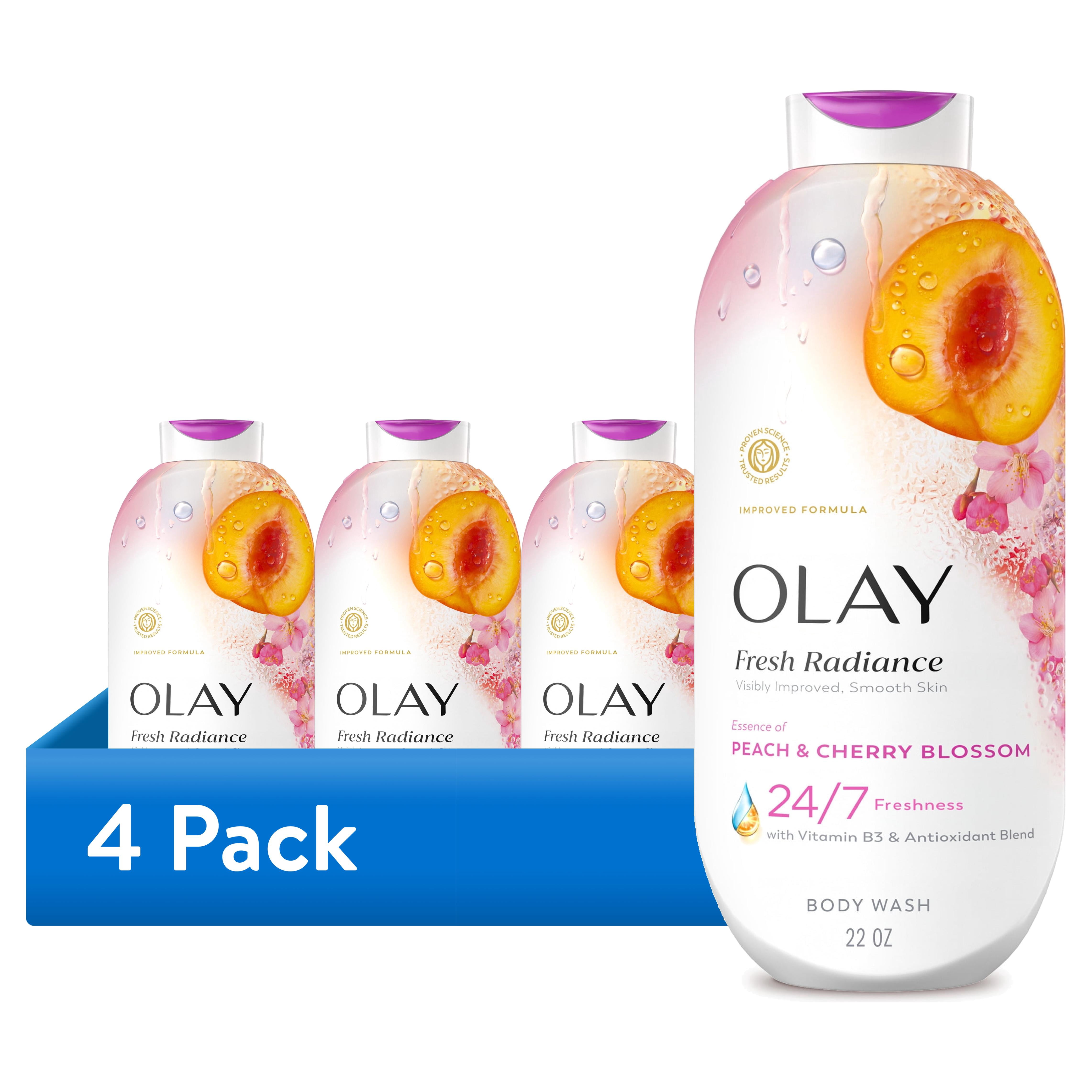 (4 pack) Olay Fresh Radiance Body Wash with Essence of Peach and Cherry Blossom, Vitamin B3 and Antioxidant Blend