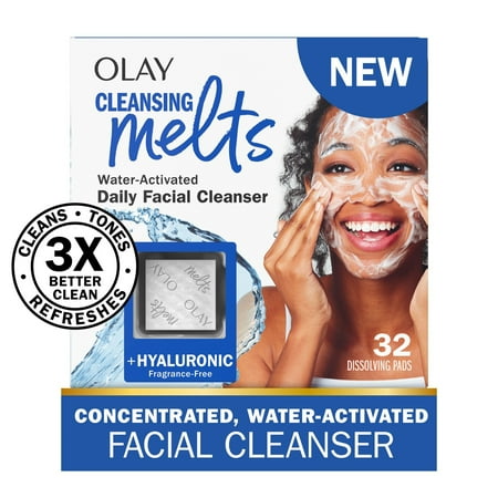 Olay Hyaluronic Acid Cleansing Melts Daily Facial Cleanser, Foaming Face Wash for All Skin Types, 32 Count