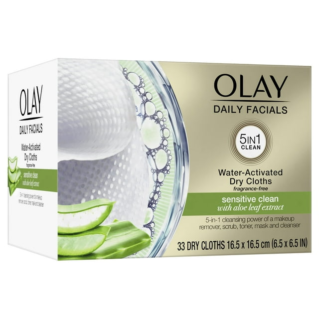 Olay Makeup Remover Wipes Daily Facials Gentle Clean 5-In-1 Water Activated Cleansing Cloths, 33 Count (Pack Of 1)