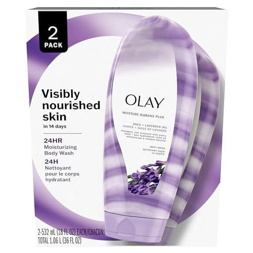 Olay Moisture Ribbons Plus Shea + Lavender Oil Body Wash, 18 oz, (Pack