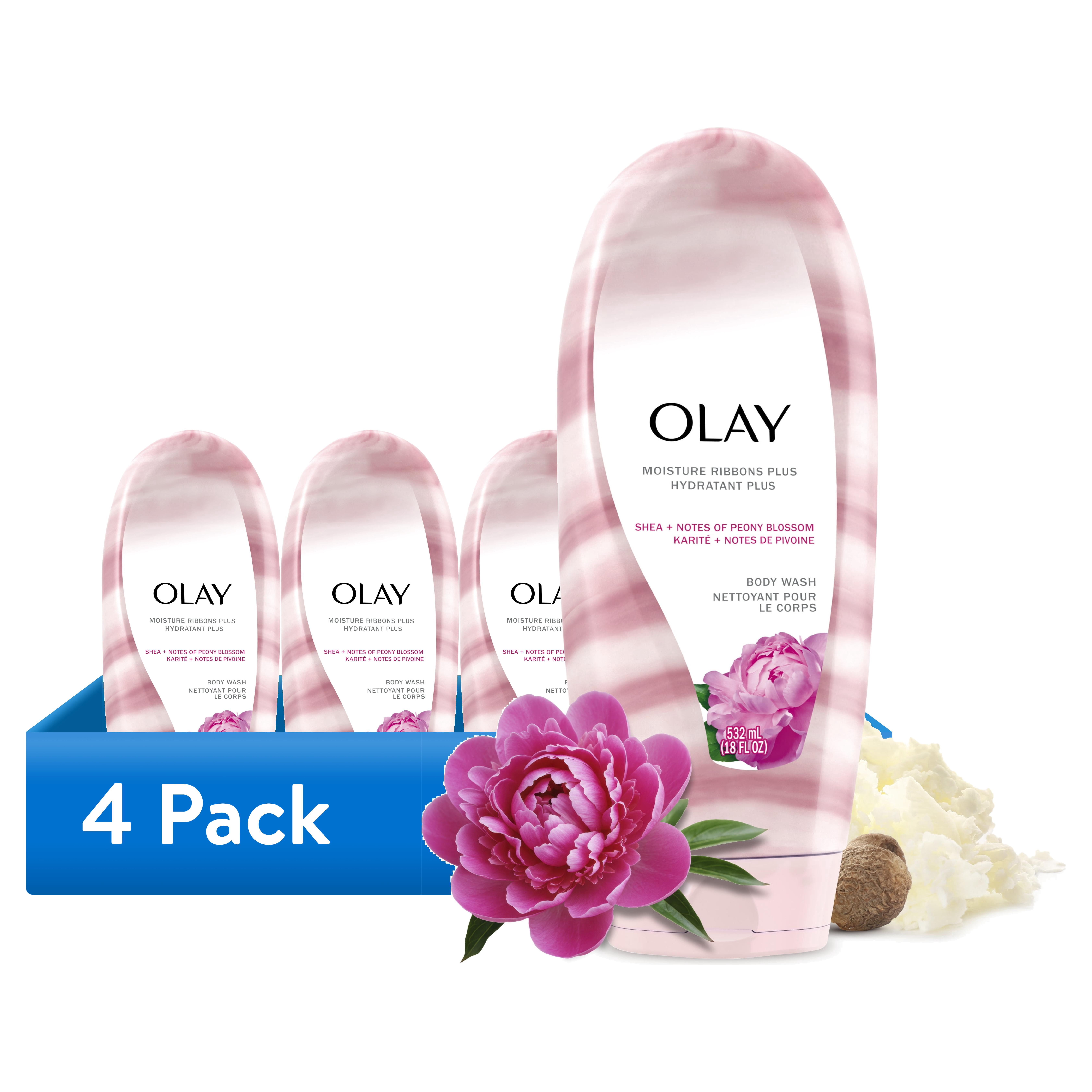 (4 pack) Olay Body Wash, Moisture Ribbons Plus Shea + Peony Blossom, 18 fl oz