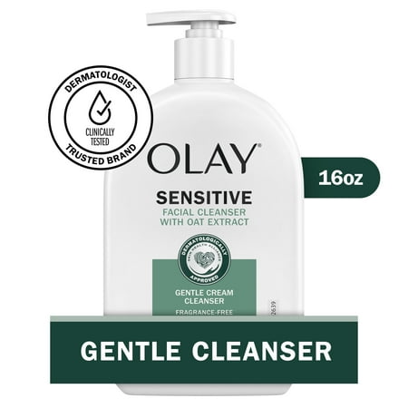 Olay Sensitive Facial Cleanser with Oat Extract Gentle Cream Cleanser, Sensitivity Skin, 16 fl oz