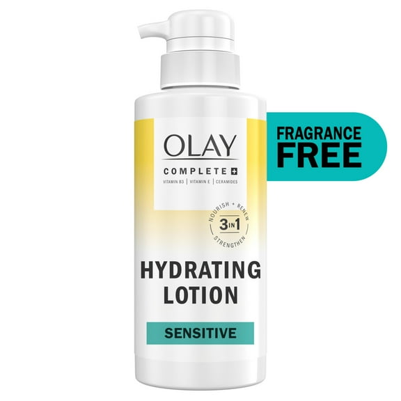 Olay Complete+ Hydrating Lotion Fragrance-Free, 10.1 fl oz, 3-in-1 Nourishing Face Moisturizer for All Skin Types with Vitamin B3, Vitamin E, and Ceramides