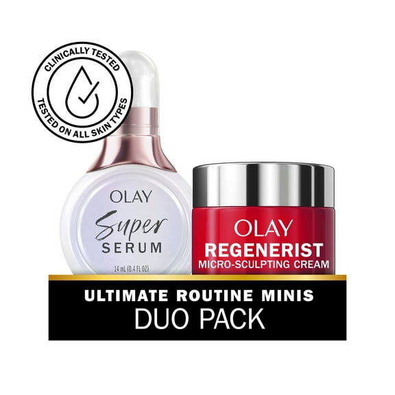 Olay Skin Care Set Super Serum Face Serum and Micro Sculpting Cream Facial Moisturizer, Trial Size, Skin Care Bundle
