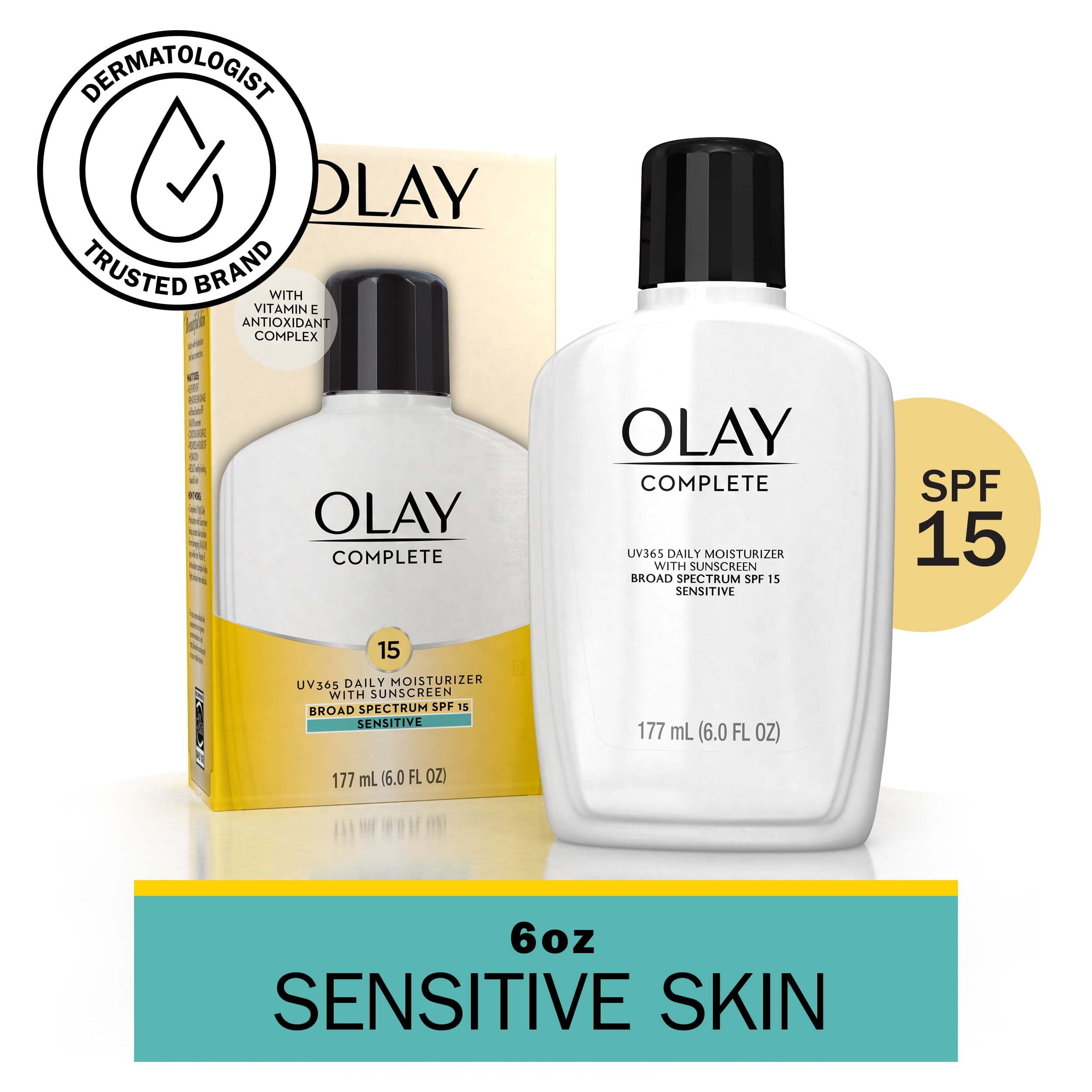 Olay Skincare Complete Daily Facial Moisturizer for Sensitive Skin, SPF 15 Sun Protection, 6 fl oz
