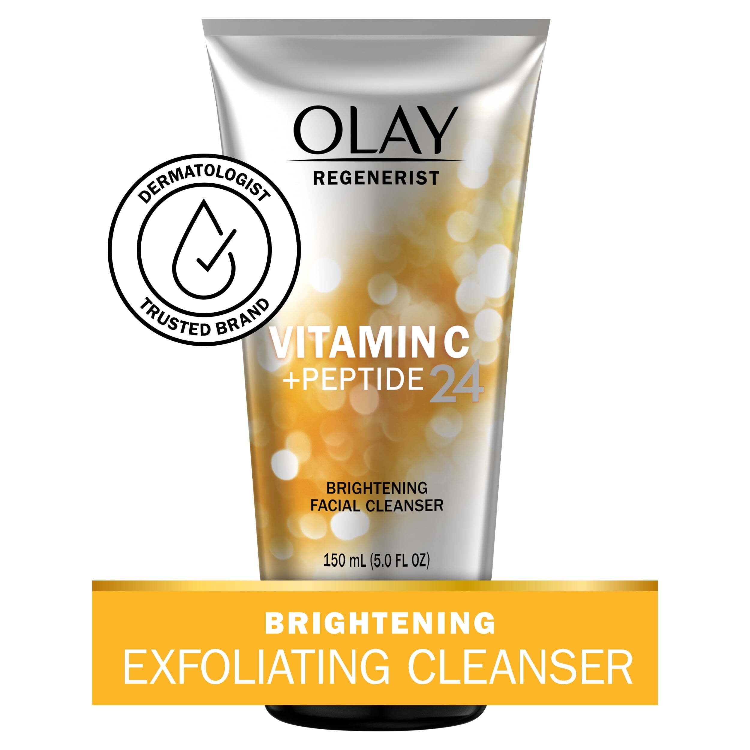 Olay Face Cleanser, Regenerist Vitamin C+Peptide Facial Wash, Exfoliating Face Cleanser for Dry Skin, 5.0 fl oz