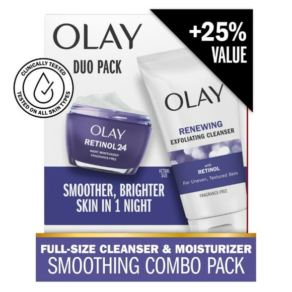 Olay Skincare Retinol Duo, Smoothing Facial Moisturizer 1.7 oz, Anti-Aging Facial Cleanser 5.0 fl oz