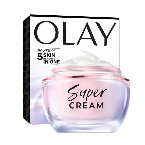 Olay Super Cream without SPF, Lightweight Face Moisturizer, 5-in-1 Skin Care Benefits - Hydrating, Brightening, Firming, Smoothing, and Evens - Niacinamide, Vitamin C, Collagen Peptide, 1.7 oz