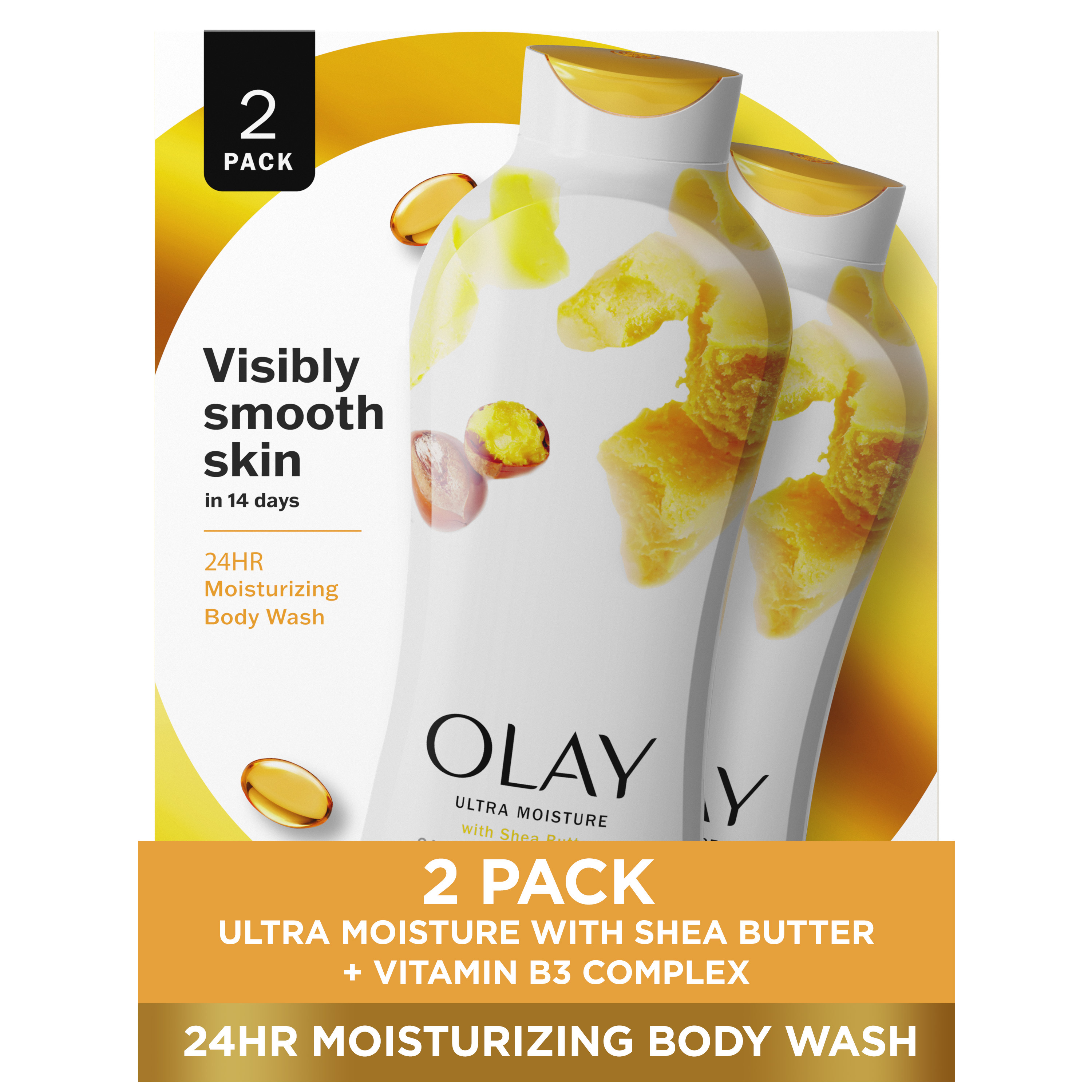 Olay Ultra Moisture Body Wash with Shea Butter, 22 fl oz, Pack of 2 - image 1 of 8