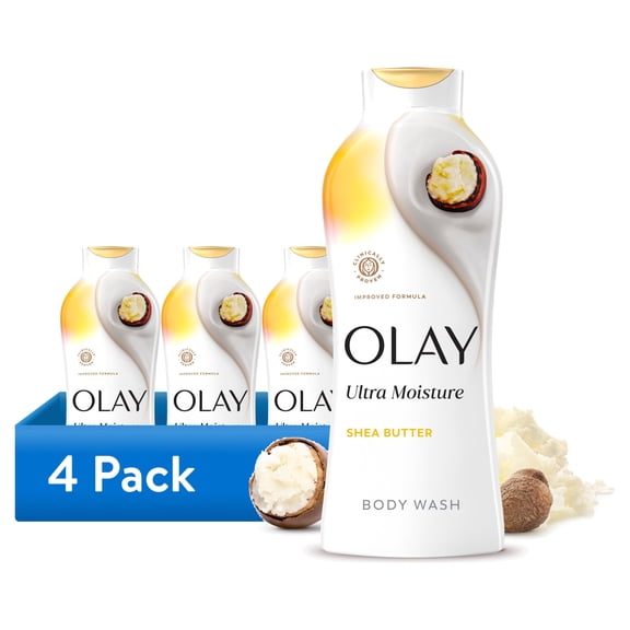 (4 pack) Olay Ultra Moisture Body Wash with Shea Butter, Vitamin B3 and Hyaluronic Blend, 22 fl oz