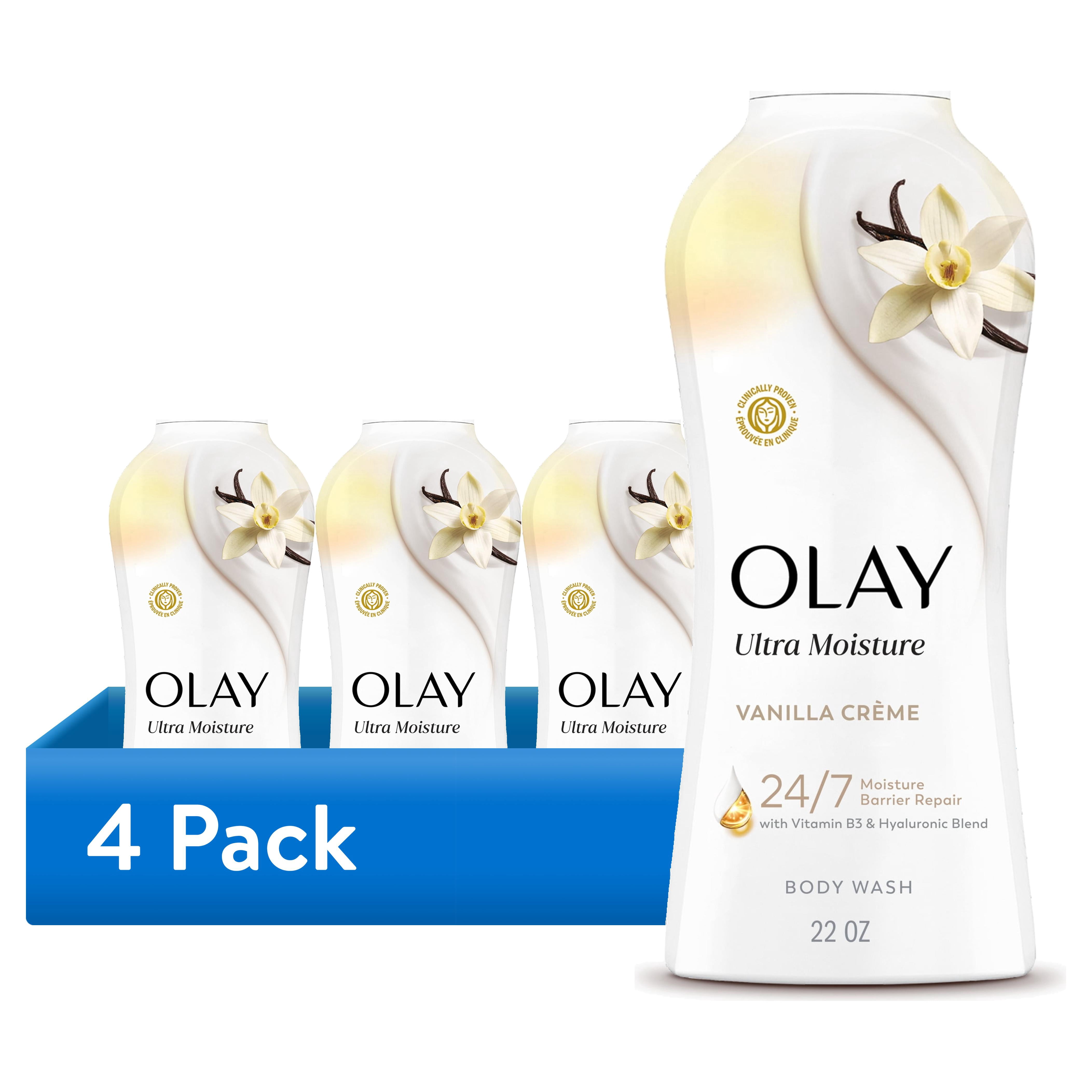 (4 pack) Olay Ultra Moisture Body Wash with Vanilla Creme, Vitamin B3 and Hyaluronic Blend, 22oz