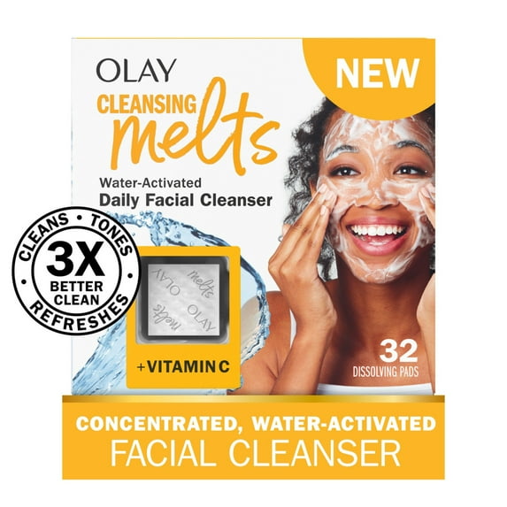 Olay Vitamin C Cleansing Melts Facial Cleanser, Foaming Face Wash for All Skin Types, 32 Count