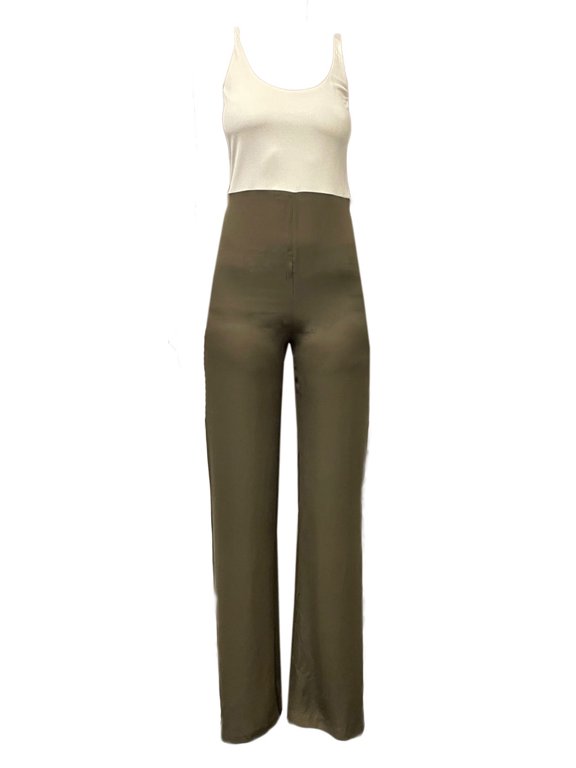 Women's Sleeveless Jumpsuit 1019 Small Off-White/Coffee
