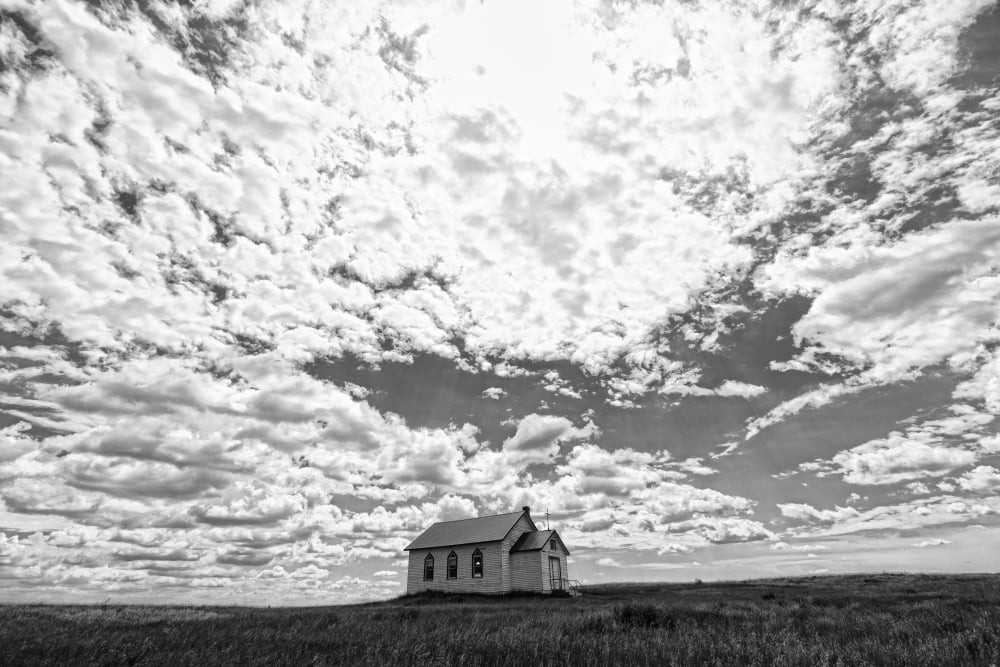 Old Abandoned Church Near Cadillac Saskatchewan Canvas Art - Robert Postma Design Pics (34 x 22)