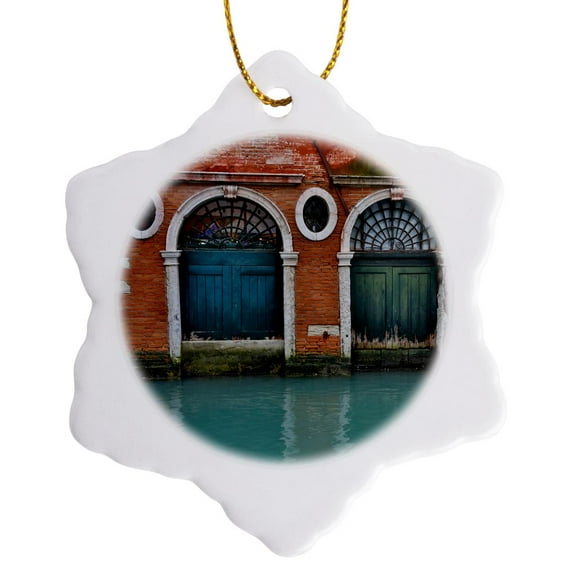 3drose, Old and Colorful Doorways in Venice Italy, 3 inch Snowflake Porcelain Ornament
