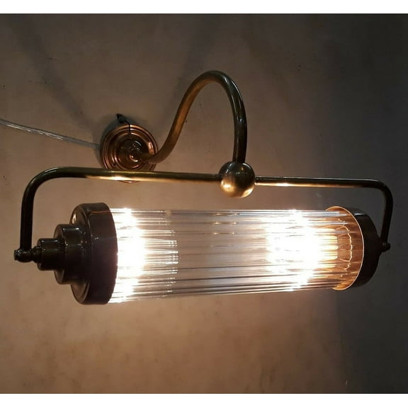 Old Antique Art Deco Brass & Glass Rod Ship Light Fixture Wall Scone