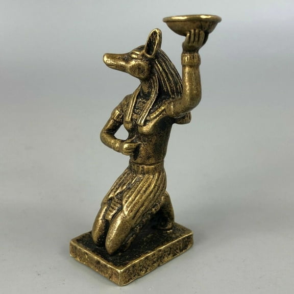 Old Antique Brass Handwork Wolf Head God Anubis Statue Rare Collectible Chinese