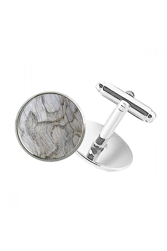 Old Bark Texture Grey Stripes Round Button Cuff Clip Stud Cufflinks