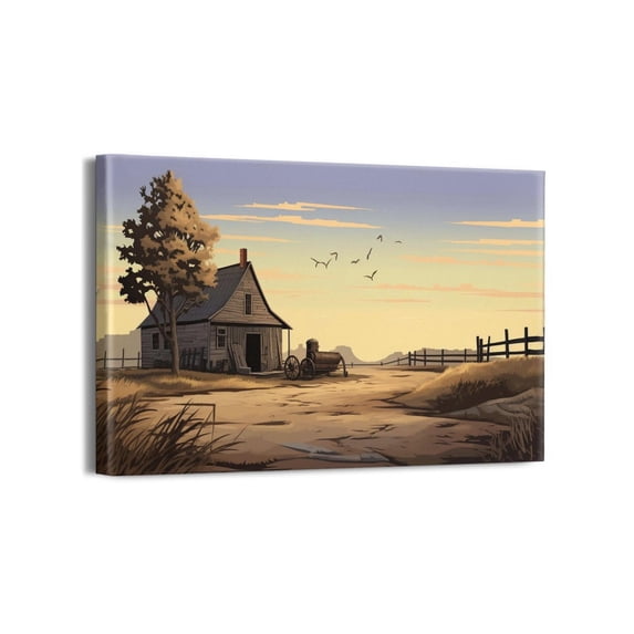 Old Barn Canvas Wall Art Modern Artwork Rustic Teal Barn Bathroom Decor Old Barn Painting Framed for Farmhouse Ready to Hang (18"x12"x1 Panel)