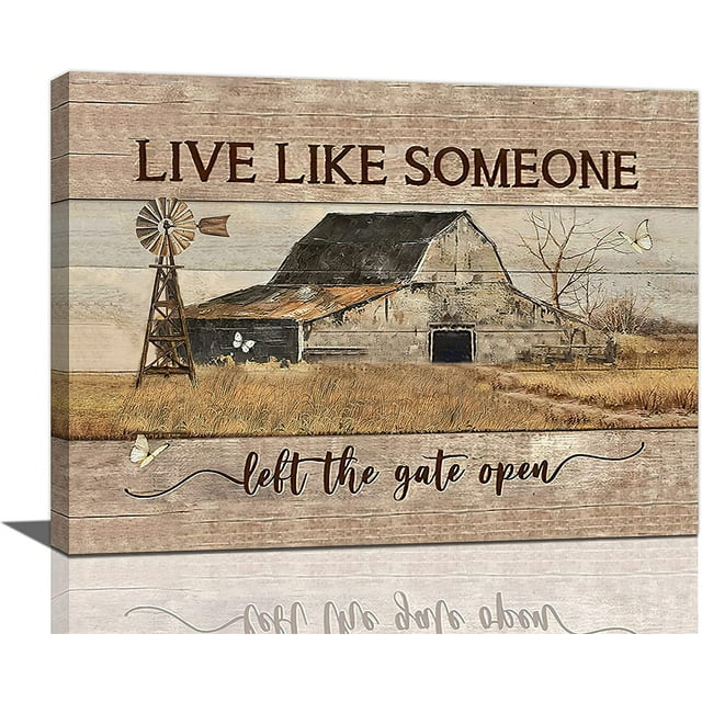 Old Barn Canvas Wall Art Rustic Barn and Windmill Pictures Wall Decor