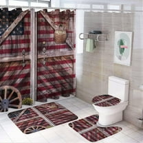 Old Barn Door Shower Curtain Sets with Rugs 4 Piece Accessories Bathroom Curtains Shower Set Include Shower Curtain Non-Slip Rug Toilet Lid Cover Bath Mat One Size