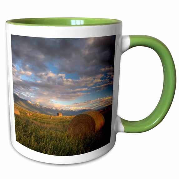 3drose, Old Barn, Hay Bales, Mission Mountain Range, Montana - Us27 Cha1118 - Chuck Haney, 11oz Two-tone Green Mug