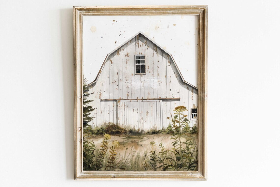 Old Barn White Barn Poster Rustic Farmhouse Country Decor, Unframed ...