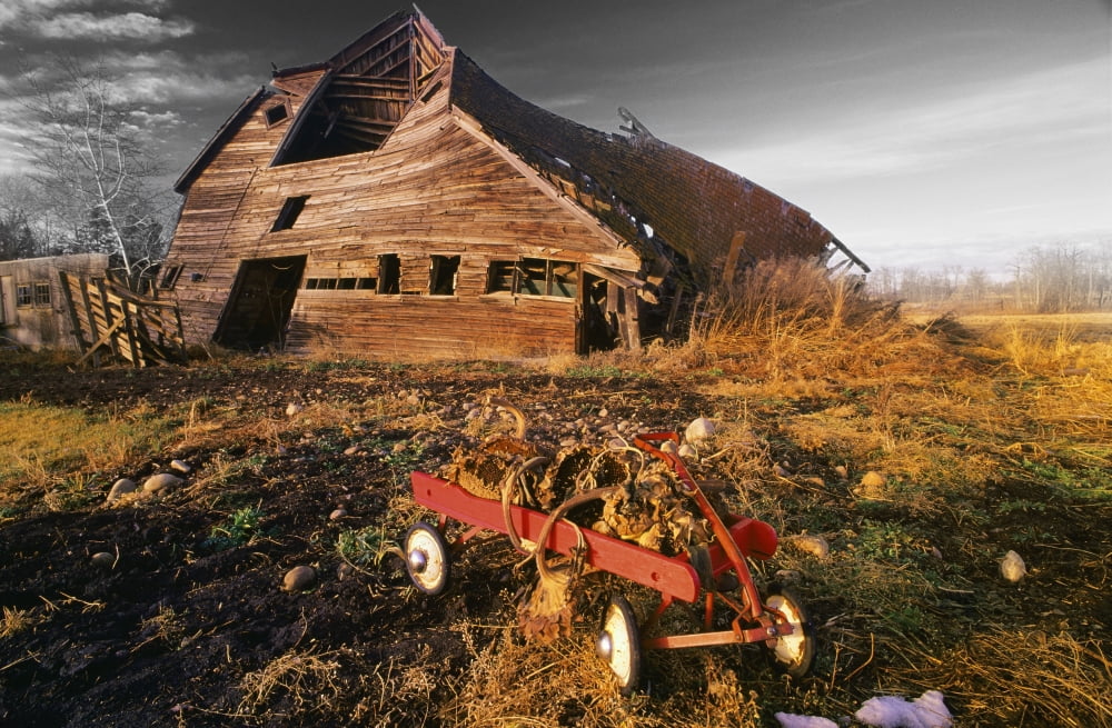 Old Barn With Red Wagon Canvas Art - Bilderbuch Design Pics (18 x 11)